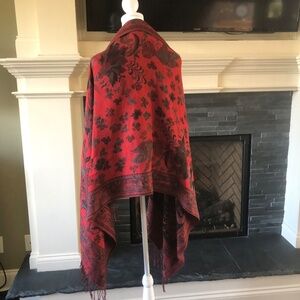 Reversible Large Shawl.  One size fits all. Black, Red and Gray